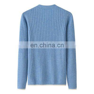 100% Solid Style Casual Spring Rib Knit Pullover V-Neck Cashmere Sweater for Women With Front Button Decoration photo-2