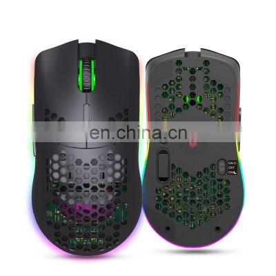 HXSJ T66 hole mouse 2.4G wireless MOUSE lightweight design cellular RGB luminous mouse spot wholesale