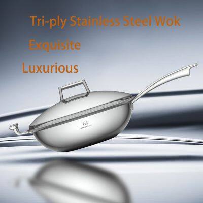 Luxurious Premium Tri-Ply Stainless Steel Wok With Stainless Steel Lid, Multi-Purpose, Versatile Fry Pan for Gas & Induction Cooking, Healthy Cooking, High Quality Cast Steel Handle, Perfect for Home Kitchens, Versatile Kitchen Cookware photo-3