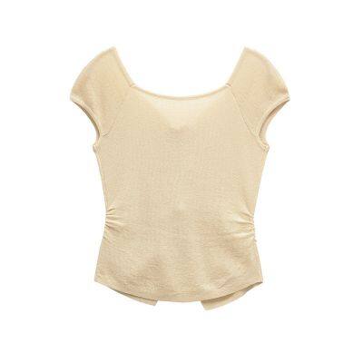 2025 Spring New Knitted Shirt Women's European and American Style Round Neck Solid Color Loose Hoodie With Wrinkles photo-3