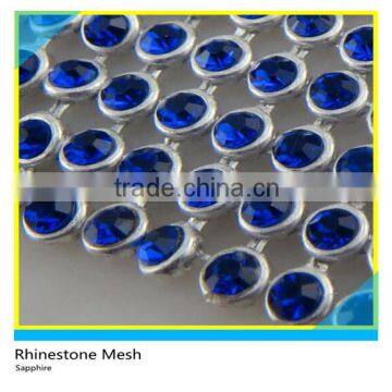 41*150cm Sapphire Glass Rhinestone Aluminum Mesh Sew on Crystal Rhinestone Mesh