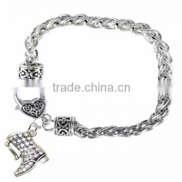 Genuine Austrian Clear Crystal Drill Boot Charm Chain Link Bracelet