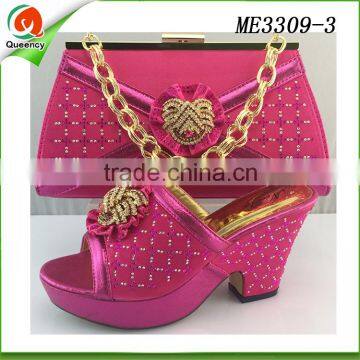 fushia color women low heel sandals shoe italian shoes match bag set for wedding