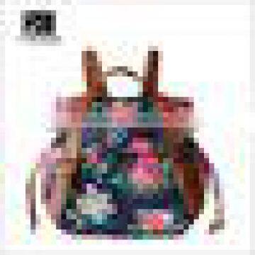 OEM cotton drawstring bag wholesale fashion leather strap floral cotton drawstring bag