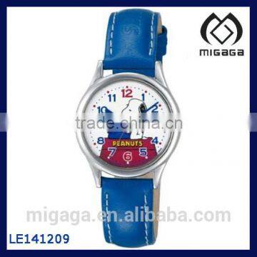 Lovely Dog PU leather Strap Blue Snoopy character Alloy Watch For Children