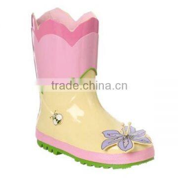 factory best price kids rain boots with flower decal,fancy plant pattern wholesale gum boots in good quality