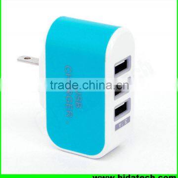 2016 New arrival cell phone wall mini 3 usb charger with led light