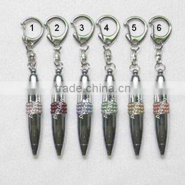 High level bright chrome metal mini ball pen with keychain for promotion