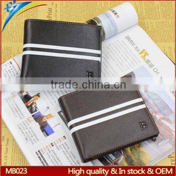 Very well sew leather leather purse china open shape bifold short young men wallet with classical white stripe