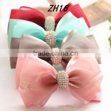 Colors Chiffon Ribbons Rhinestone Hair Bow Bow Hair Jewelry photo-2