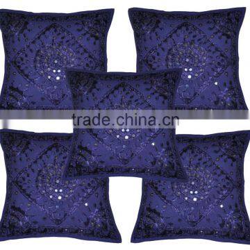 Handmade Indian Designer Home Decorative Cotton Embroidered Mirror Work Cushion Covers