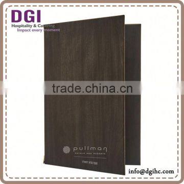8 Quad Booklet Black Leather Menu Cover , Restaurant Material, Hot Foil Stamping photo-3