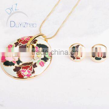 colorful flower earrings and pendant necklace pendent enamel jewelry set