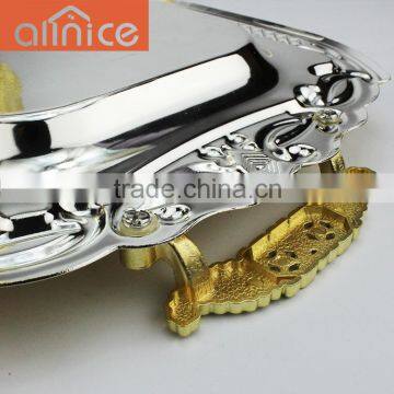 Hot Selling Hotel Items Serving Tray Silver Plating With Gold Edge/ss410 With Zine-alloy Handles Serving Tray photo-3