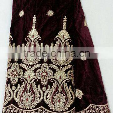 CL9379-3 New design high quality African big embroidered WINE Velvet lace softly material for making dress