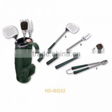 High quality golf 5pcs bbq grill set barbecue tools, sport style bbq rill