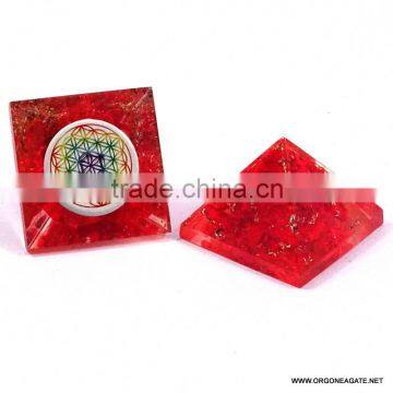 Wholesale Orgonit Small Pyramid - Red Color Crystal | Online Orgone Chakra Flower Of Life Pyramid