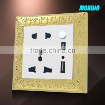 2015 NEW Design British Standard Zinc Alloy10A 250V 5pin MF Socket With 2USB Wall sw photo-3