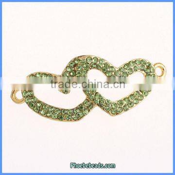 Wholesale Gold Plated Metal Heart Connectors With Green Crystals OMC-049F