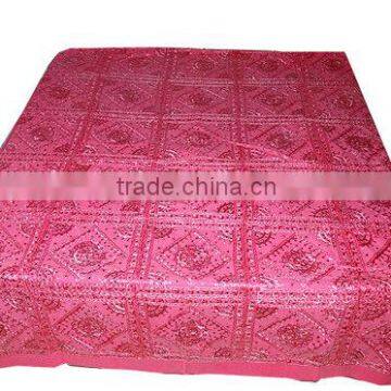 Indian Bed Cover Floral Embroidered 100% Cotton Bedspread KING Size