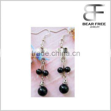 Custom Wholesale Angel Wings Shape Black Stone Beads Drop Earrings Designs for Women