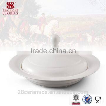 Wholesale hand ceramic soup tureen, white ceramic bowl with cover