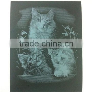 Three Cats inkjet Engraving card/Scratch art foil paper/foil card/Scratch foil paper engraving art quilling art paper