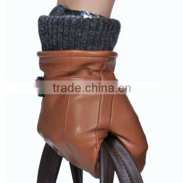 2016 hot sale man winter brown color warm winter fleece lining leather glove