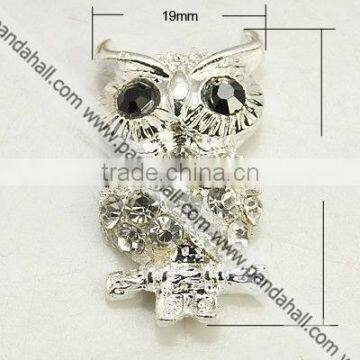 Alloy Rhinestone Beads, Grade A, Owl, for Halloween(RB-B070-A01S)
