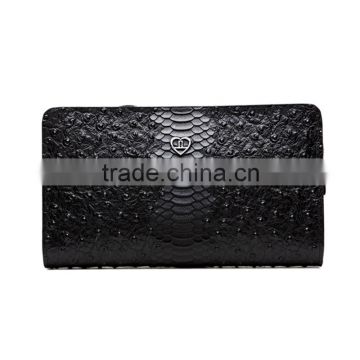 Custom ostrich pattern zipper wallets mens black genuine leather clutch wallets