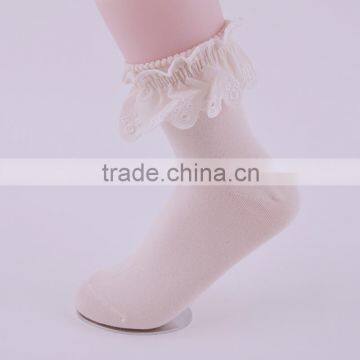 lady 200N fashion cotton socks with chiffon lace on the cuff white socks