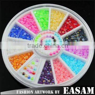 12 Colors Acrylic AB color Half Round Pearls Flat Back Jewelry Nail Art Beads Decoration Craft DIY Manicure Tools