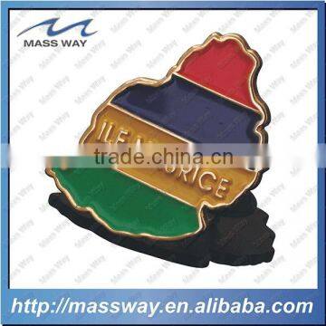 funny engraved enamel zinc alloy metal Mauritius map flag metal lapel pin