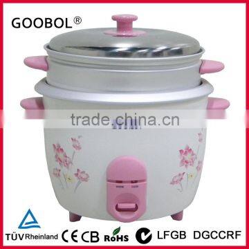 samll drum shap rice cooker with steamer flower printing UL CB FDA LFGB CE GS BSCI certificate