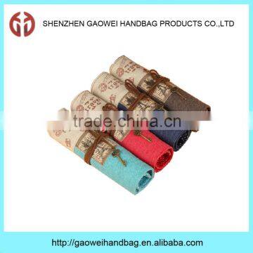 Fashionable custom canvas folding pencil case;Rolling fold up gift pencil bag;Lovely Roll Up Pencil Case