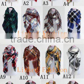 wholesale 19 colors winter tartan scarf women fashion blanket plaid scarf women pink and green pashmina scarf