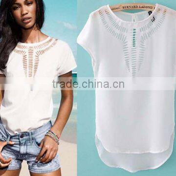 European style Carved hollow chiffon spring summer lady t-shirt