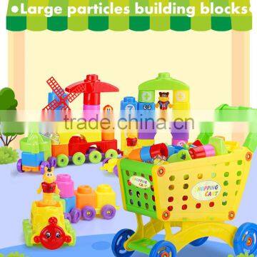 Children plastic building block toy shopping cart