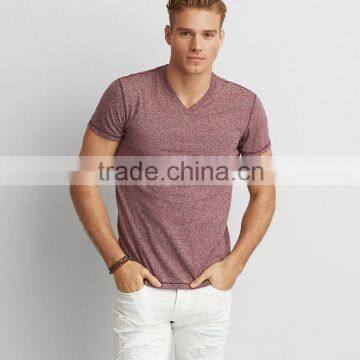 Fashion mens blank short sleeve cotton v neck fitted t shirt