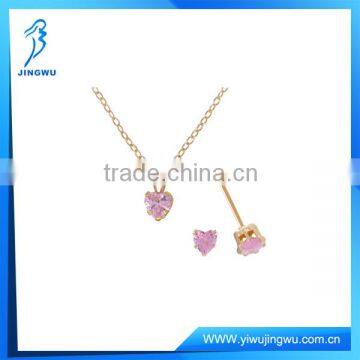 Girls' 18k Gold Pink CZ 925 Silver Stud Earrings and Pendant Set