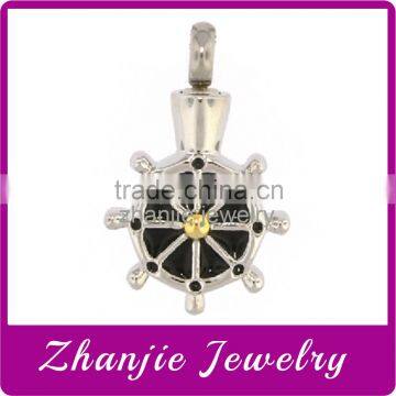 Hot Sell 316L Stainless Steel Ship's Wheel Cremation Jewelry Two Tone Color Pendant Keepsake Memorial Urn Enamel Pendant Jewelry