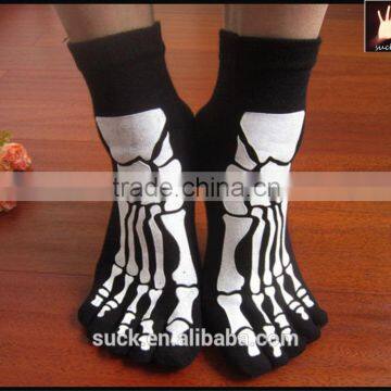 Cotton Warmth Skull Ankle Length Funny Women's Toe Socks photo-2