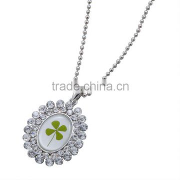 Large Diamante Oval Four Leaf Clover Costume Pendant