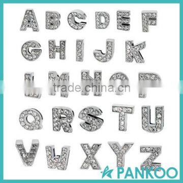 A-Z Letter Slide Charms, Sterling Silver Rhinestone Beads 8mm