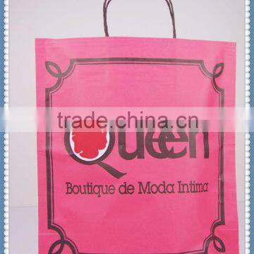 Eco friendly&economic red printed kraft paper bag with twisted patch handle for costemic