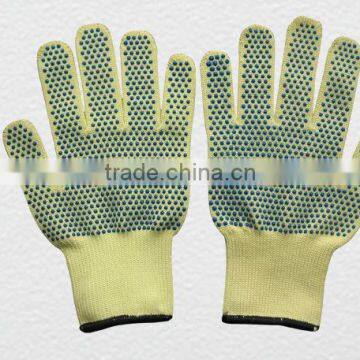 7G Aramid string knit glove with PVC dots on both side