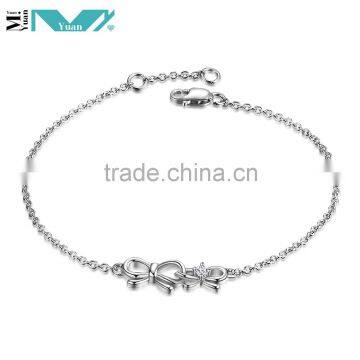 New 925 Sterling Silver Double Bows Chain Bracelet Fashion Bangle Bracelets photo-2