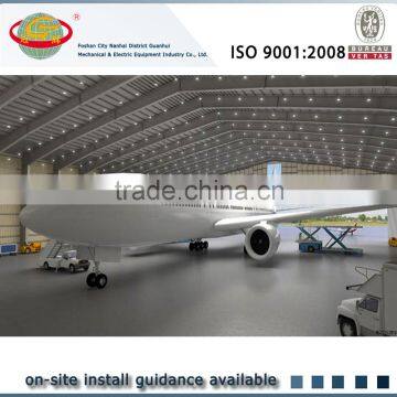 Light galvanized steel airplane hangar