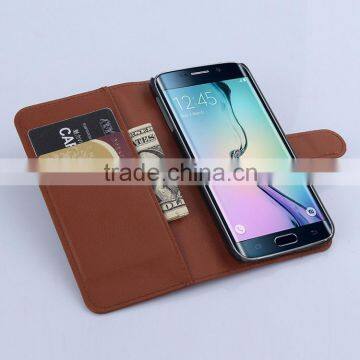 Factory Price Lichee Leather Pouch Wallet Case Folio Stand Cover Case for Samsung GALAXY S6 Edge photo-2