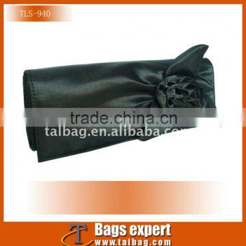 Black satin fabric evening bag & clutch bag for lady